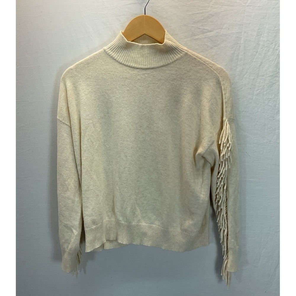 Marella Sport Mock Neck Fringed Cropped Sweater Beige Wool Blnd Travel Casual
